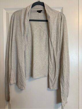 Theory Women's Lightweight cotton Open Cardigan - white and Gray Stripes